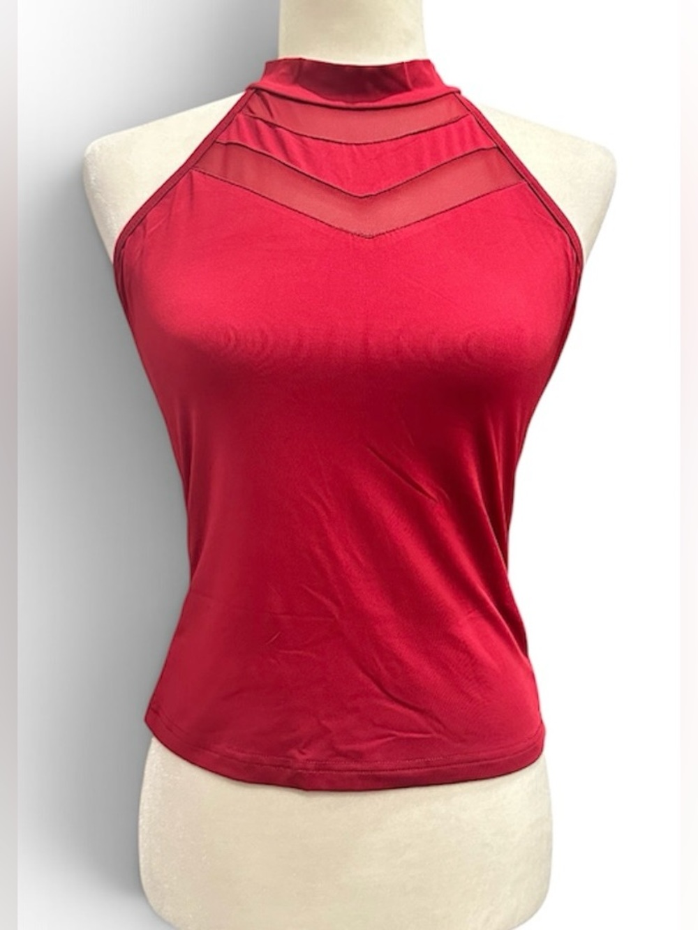 🆕 NWOT Red Sheer Chevron Mesh Halter Top Size L